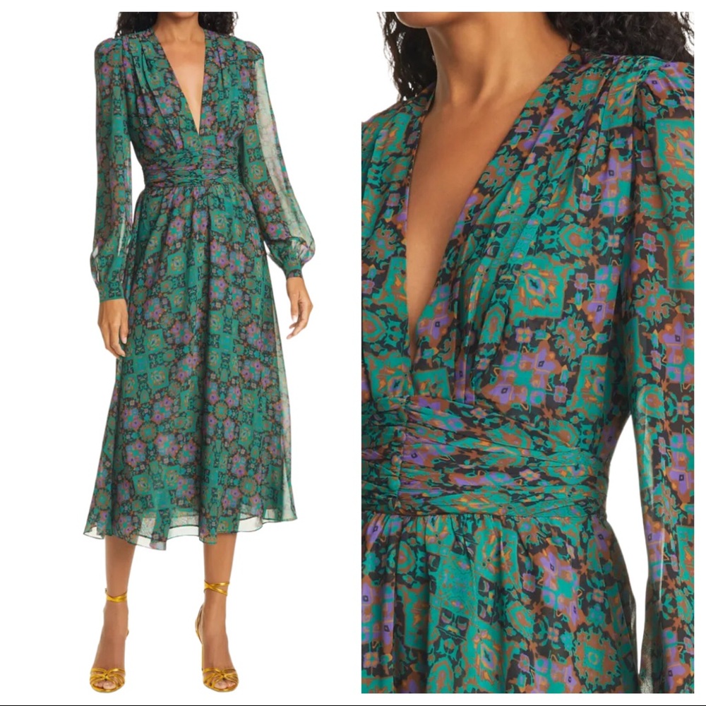 Ronny Kobo Tula Plunge Neck Long Sleeve Midi Dress Med Worn once -- PRICE DROP